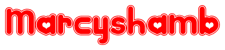 The image displays the word Marcyshamb written in a stylized red font with hearts inside the letters.