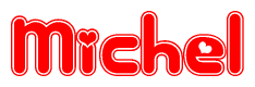 The image is a clipart featuring the word Michel written in a stylized font with a heart shape replacing inserted into the center of each letter. The color scheme of the text and hearts is red with a light outline.