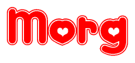 The image displays the word Morg written in a stylized red font with hearts inside the letters.