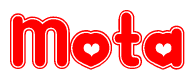 The image is a clipart featuring the word Mota written in a stylized font with a heart shape replacing inserted into the center of each letter. The color scheme of the text and hearts is red with a light outline.