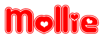 The image displays the word Mollie written in a stylized red font with hearts inside the letters.