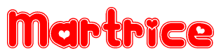 The image is a clipart featuring the word Martrice written in a stylized font with a heart shape replacing inserted into the center of each letter. The color scheme of the text and hearts is red with a light outline.