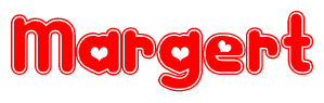 The image is a clipart featuring the word Margert written in a stylized font with a heart shape replacing inserted into the center of each letter. The color scheme of the text and hearts is red with a light outline.
