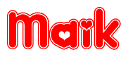 The image displays the word Maik written in a stylized red font with hearts inside the letters.