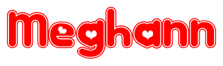 The image is a clipart featuring the word Meghann written in a stylized font with a heart shape replacing inserted into the center of each letter. The color scheme of the text and hearts is red with a light outline.