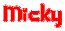The image displays the word Micky written in a stylized red font with hearts inside the letters.