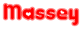 The image displays the word Massey written in a stylized red font with hearts inside the letters.