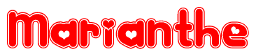The image is a clipart featuring the word Marianthe written in a stylized font with a heart shape replacing inserted into the center of each letter. The color scheme of the text and hearts is red with a light outline.