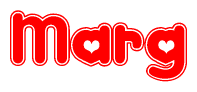 The image displays the word Marg written in a stylized red font with hearts inside the letters.
