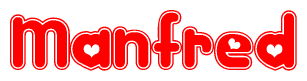 The image is a clipart featuring the word Manfred written in a stylized font with a heart shape replacing inserted into the center of each letter. The color scheme of the text and hearts is red with a light outline.