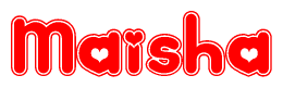 The image is a clipart featuring the word Maisha written in a stylized font with a heart shape replacing inserted into the center of each letter. The color scheme of the text and hearts is red with a light outline.