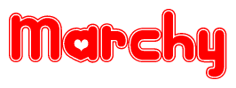 The image is a clipart featuring the word Marchy written in a stylized font with a heart shape replacing inserted into the center of each letter. The color scheme of the text and hearts is red with a light outline.