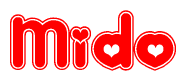 The image displays the word Mido written in a stylized red font with hearts inside the letters.