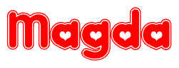 The image displays the word Magda written in a stylized red font with hearts inside the letters.