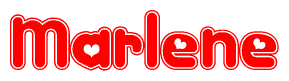 The image is a clipart featuring the word Marlene written in a stylized font with a heart shape replacing inserted into the center of each letter. The color scheme of the text and hearts is red with a light outline.