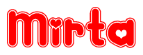 The image displays the word Mirta written in a stylized red font with hearts inside the letters.