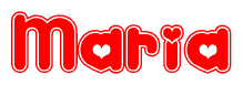 The image displays the word Maria written in a stylized red font with hearts inside the letters.