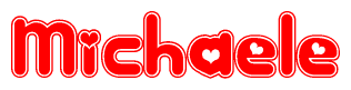 The image is a clipart featuring the word Michaele written in a stylized font with a heart shape replacing inserted into the center of each letter. The color scheme of the text and hearts is red with a light outline.