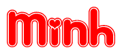 The image displays the word Minh written in a stylized red font with hearts inside the letters.