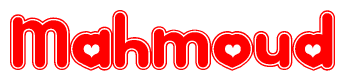 The image is a clipart featuring the word Mahmoud written in a stylized font with a heart shape replacing inserted into the center of each letter. The color scheme of the text and hearts is red with a light outline.