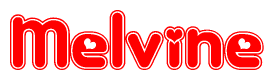 The image is a clipart featuring the word Melvine written in a stylized font with a heart shape replacing inserted into the center of each letter. The color scheme of the text and hearts is red with a light outline.