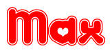 The image displays the word Max written in a stylized red font with hearts inside the letters.