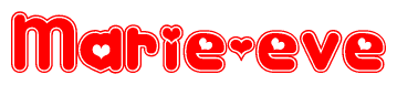 The image displays the word Marie-eve written in a stylized red font with hearts inside the letters.