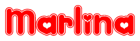 The image is a clipart featuring the word Marlina written in a stylized font with a heart shape replacing inserted into the center of each letter. The color scheme of the text and hearts is red with a light outline.