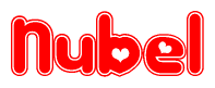 The image is a clipart featuring the word Nubel written in a stylized font with a heart shape replacing inserted into the center of each letter. The color scheme of the text and hearts is red with a light outline.