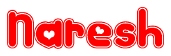 The image is a clipart featuring the word Naresh written in a stylized font with a heart shape replacing inserted into the center of each letter. The color scheme of the text and hearts is red with a light outline.