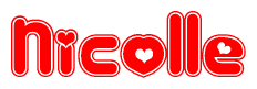 The image is a clipart featuring the word Nicolle written in a stylized font with a heart shape replacing inserted into the center of each letter. The color scheme of the text and hearts is red with a light outline.