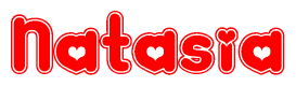 The image is a clipart featuring the word Natasia written in a stylized font with a heart shape replacing inserted into the center of each letter. The color scheme of the text and hearts is red with a light outline.
