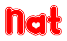 The image is a clipart featuring the word Nat written in a stylized font with a heart shape replacing inserted into the center of each letter. The color scheme of the text and hearts is red with a light outline.