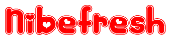 The image is a clipart featuring the word Nibefresh written in a stylized font with a heart shape replacing inserted into the center of each letter. The color scheme of the text and hearts is red with a light outline.
