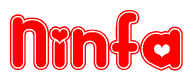 The image is a clipart featuring the word Ninfa written in a stylized font with a heart shape replacing inserted into the center of each letter. The color scheme of the text and hearts is red with a light outline.