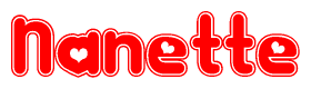 The image displays the word Nanette written in a stylized red font with hearts inside the letters.
