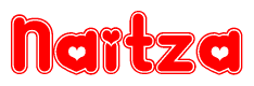 The image is a clipart featuring the word Naitza written in a stylized font with a heart shape replacing inserted into the center of each letter. The color scheme of the text and hearts is red with a light outline.