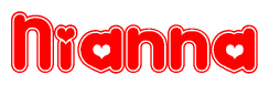 The image is a clipart featuring the word Nianna written in a stylized font with a heart shape replacing inserted into the center of each letter. The color scheme of the text and hearts is red with a light outline.