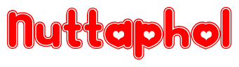 The image is a clipart featuring the word Nuttaphol written in a stylized font with a heart shape replacing inserted into the center of each letter. The color scheme of the text and hearts is red with a light outline.