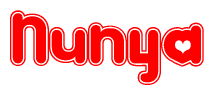The image is a clipart featuring the word Nunya written in a stylized font with a heart shape replacing inserted into the center of each letter. The color scheme of the text and hearts is red with a light outline.