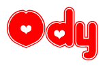 The image displays the word Ody written in a stylized red font with hearts inside the letters.