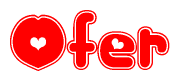 The image is a clipart featuring the word Ofer written in a stylized font with a heart shape replacing inserted into the center of each letter. The color scheme of the text and hearts is red with a light outline.
