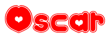 The image displays the word Oscar written in a stylized red font with hearts inside the letters.
