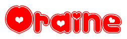 The image is a clipart featuring the word Oraine written in a stylized font with a heart shape replacing inserted into the center of each letter. The color scheme of the text and hearts is red with a light outline.