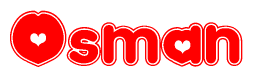 The image is a clipart featuring the word Osman written in a stylized font with a heart shape replacing inserted into the center of each letter. The color scheme of the text and hearts is red with a light outline.