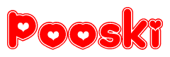   The image displays the word Pooski written in a stylized red font with hearts inside the letters. 