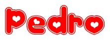 The image is a clipart featuring the word Pedro written in a stylized font with a heart shape replacing inserted into the center of each letter. The color scheme of the text and hearts is red with a light outline.