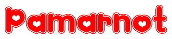 The image is a clipart featuring the word Pamarnot written in a stylized font with a heart shape replacing inserted into the center of each letter. The color scheme of the text and hearts is red with a light outline.