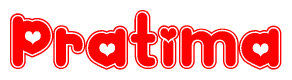 The image displays the word Pratima written in a stylized red font with hearts inside the letters.