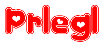 The image is a clipart featuring the word Prlegl written in a stylized font with a heart shape replacing inserted into the center of each letter. The color scheme of the text and hearts is red with a light outline.